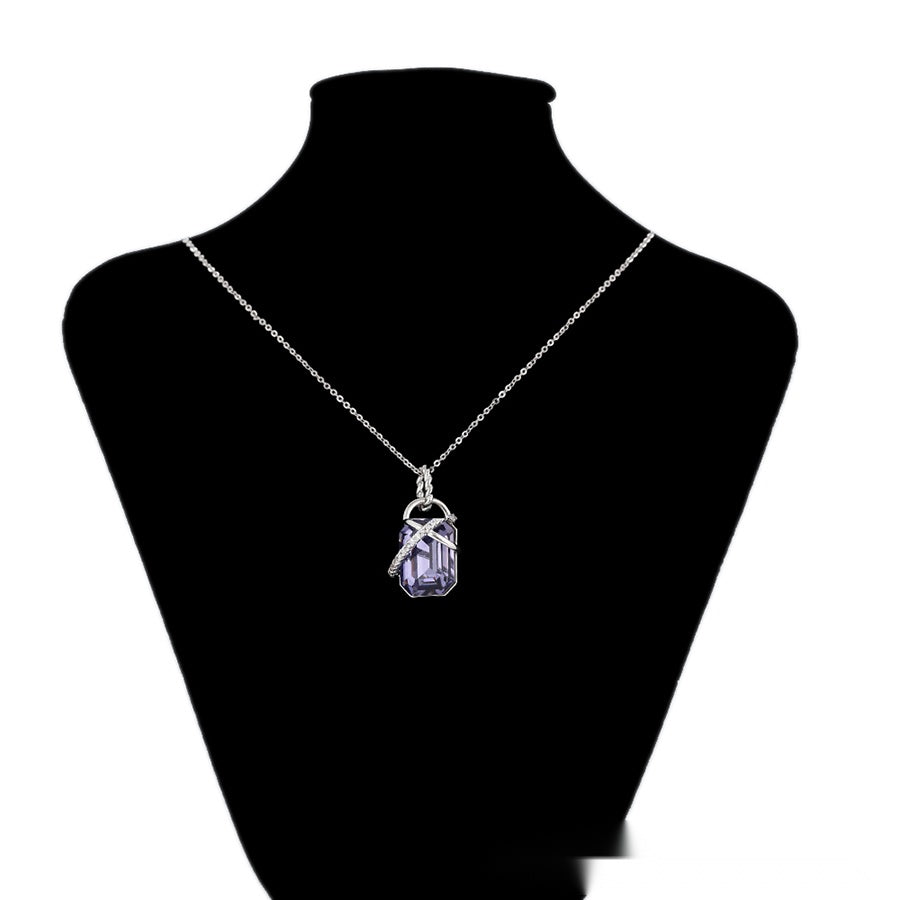 Purple Rectangle Crystal Pendant Necklace