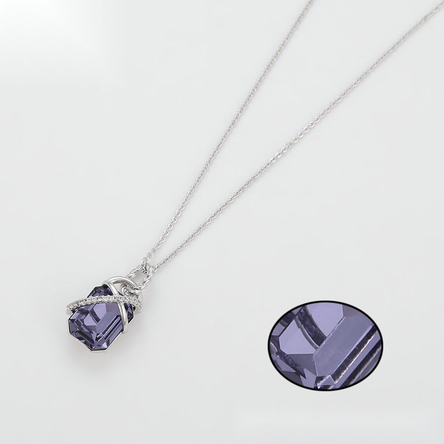 Purple Rectangle Crystal Pendant Necklace