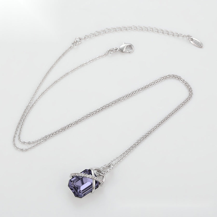 Purple Rectangle Crystal Pendant Necklace
