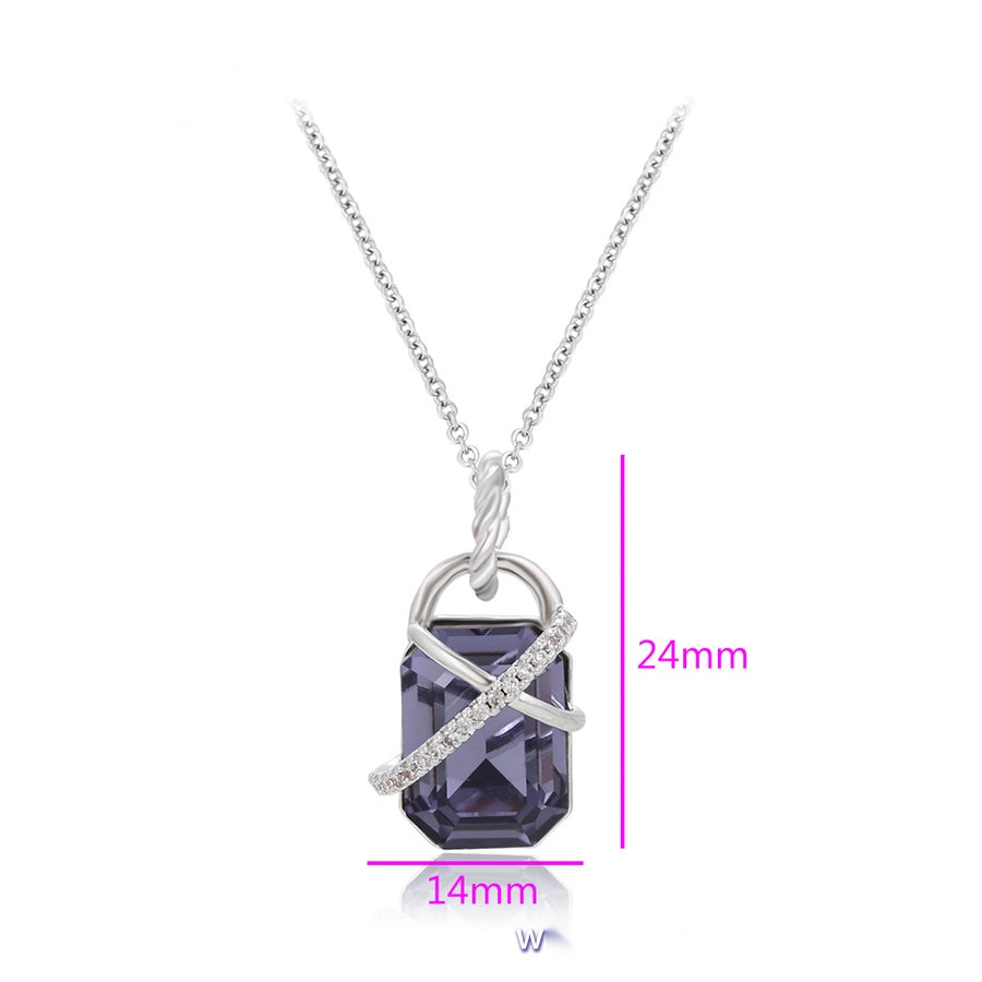 Purple Rectangle Crystal Pendant Necklace
