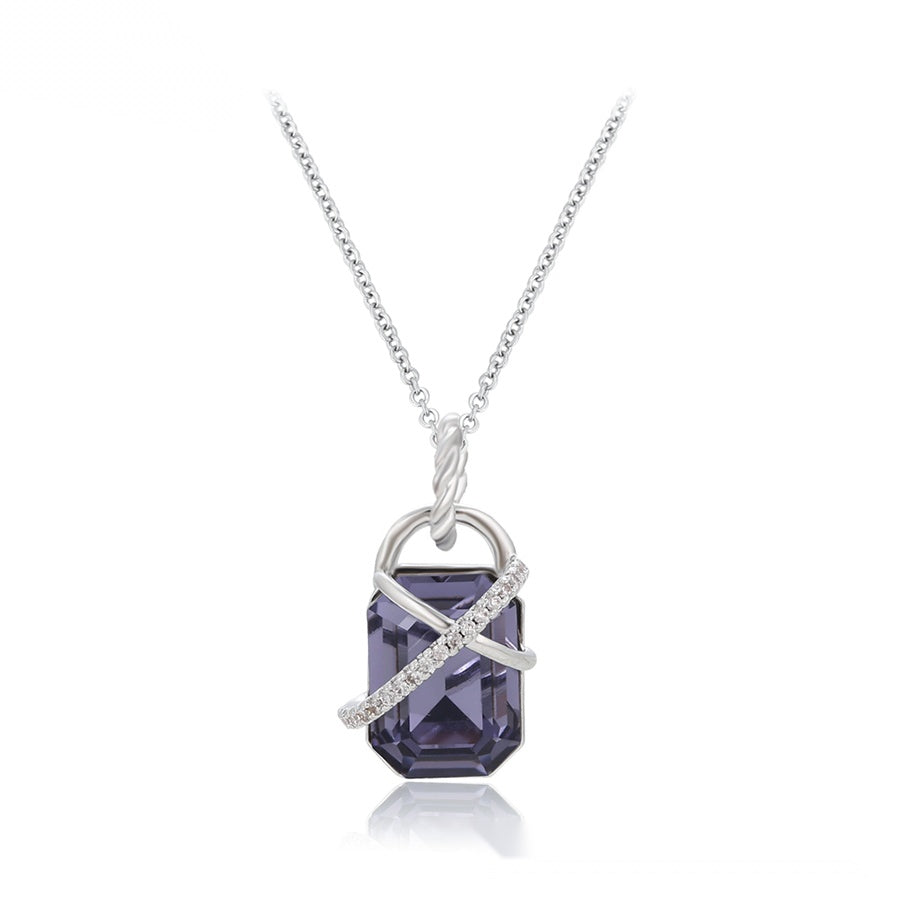 Purple Rectangle Crystal Pendant Necklace