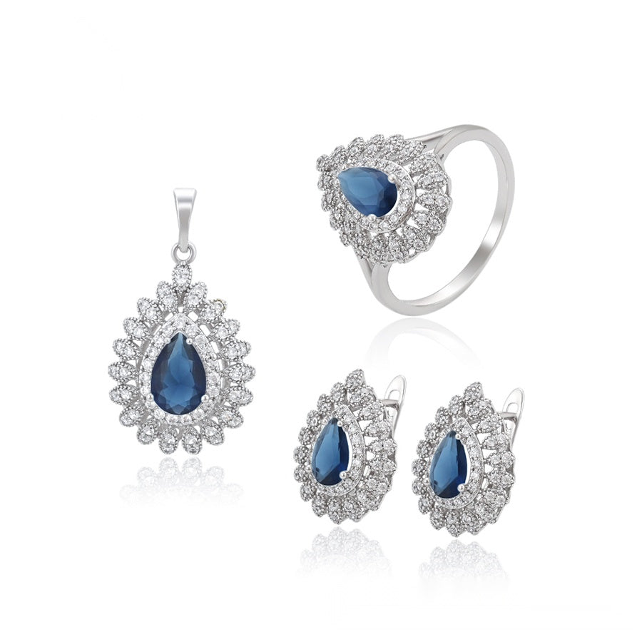 Blue Teardrop Crystal Jewelry Set