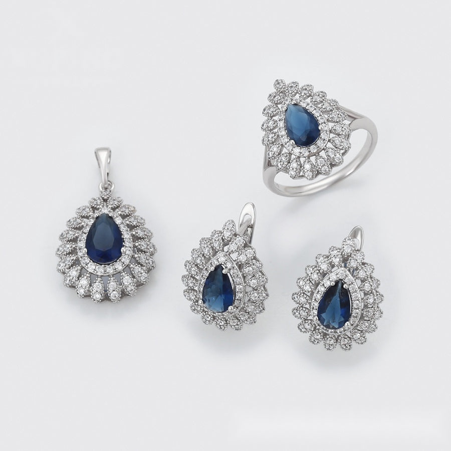 Blue Teardrop Crystal Jewelry Set