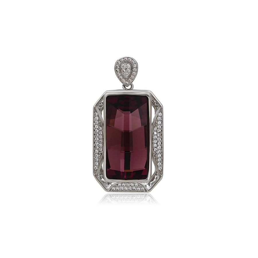 Silver Burgundy Gemstone Pendant Necklace