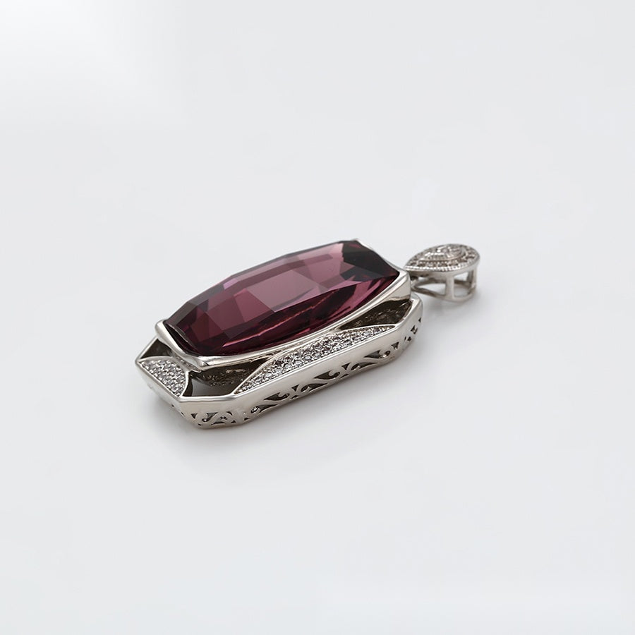 Silver Burgundy Gemstone Pendant Necklace