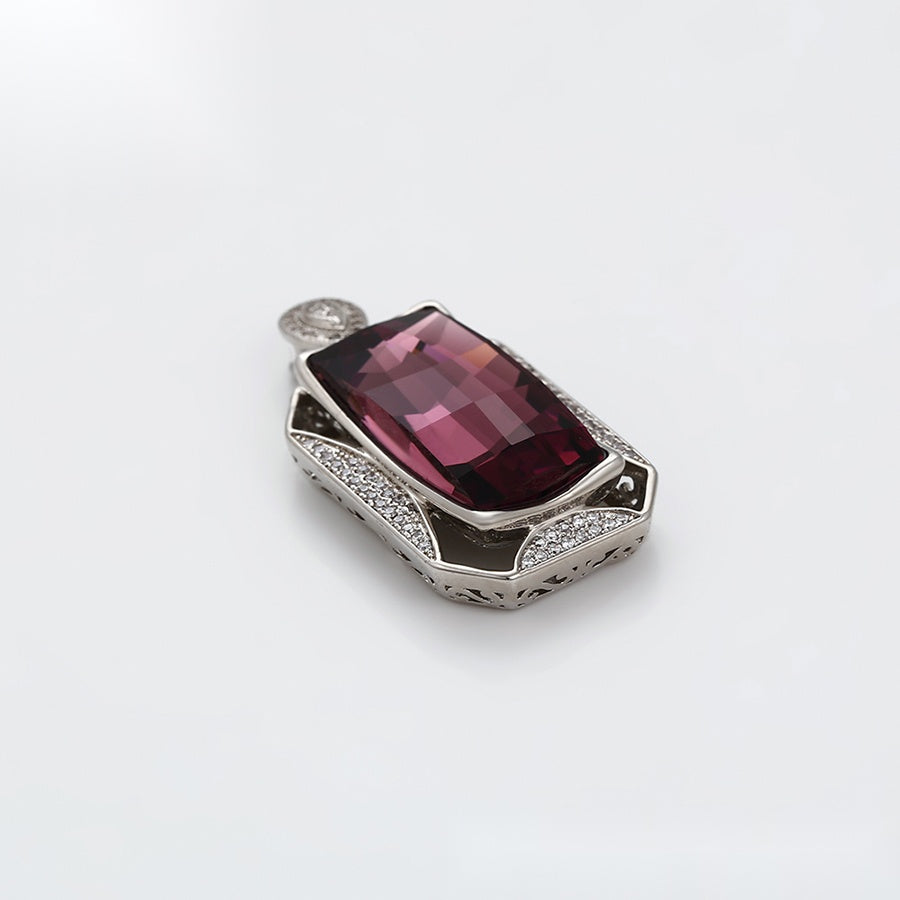 Silver Burgundy Gemstone Pendant Necklace