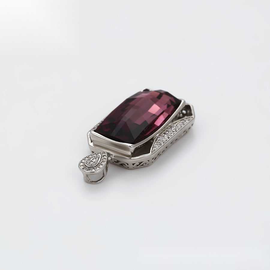 Silver Burgundy Gemstone Pendant Necklace