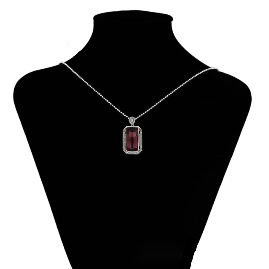 Silver Burgundy Gemstone Pendant Necklace