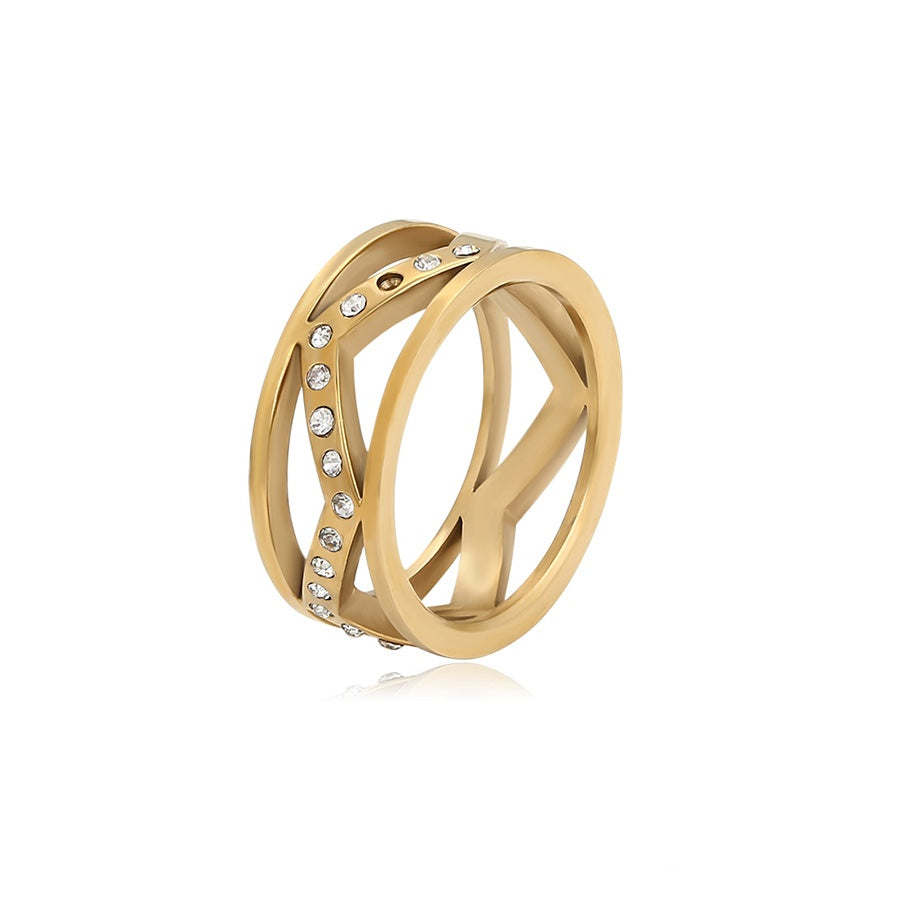 Openwork Gold Crystal Ring