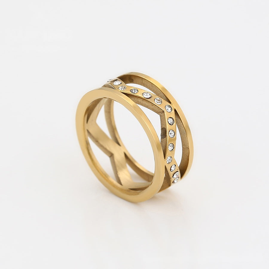 Openwork Gold Crystal Ring