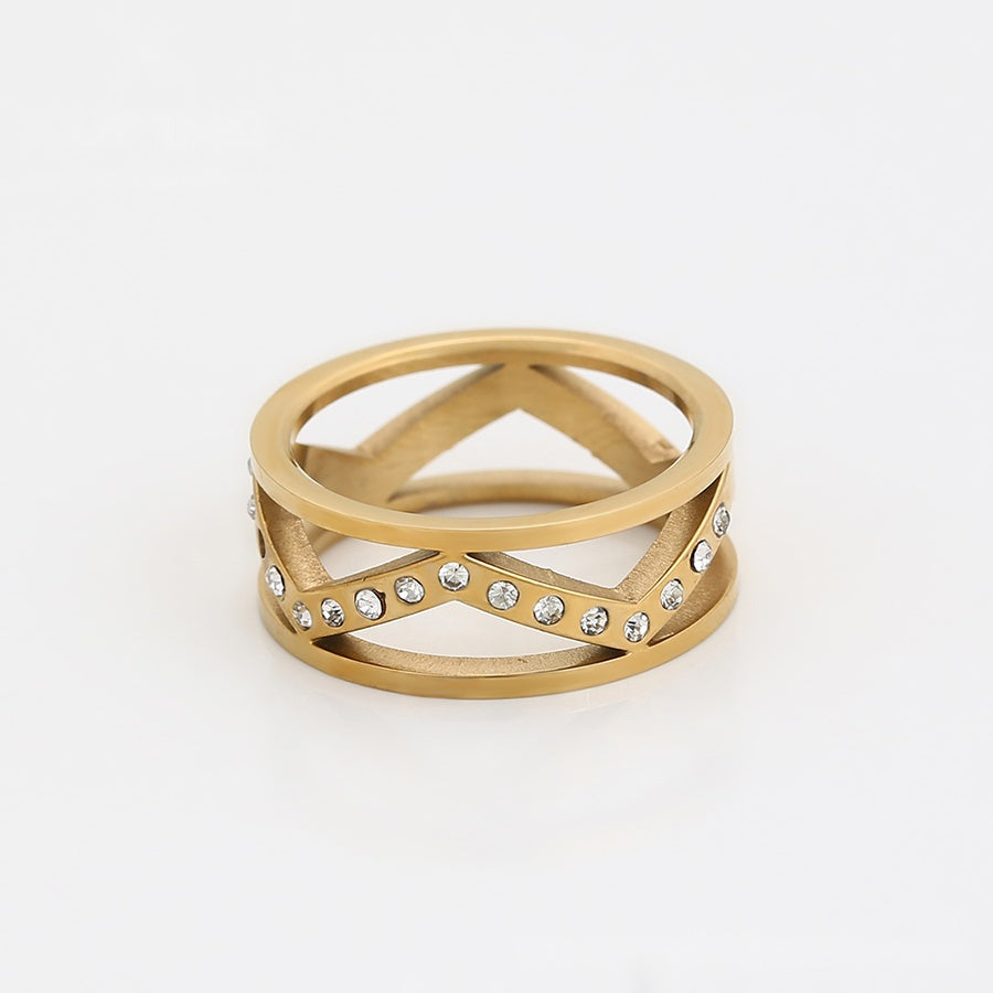 Openwork Gold Crystal Ring