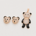 Teddy Bear Jewellery Set with Gold Crystal Pendant & Rose Gold Earrings
