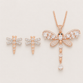 Dragonfly Jewellery Set with Rose Gold Pendant Necklace & Two-Tone Earrings