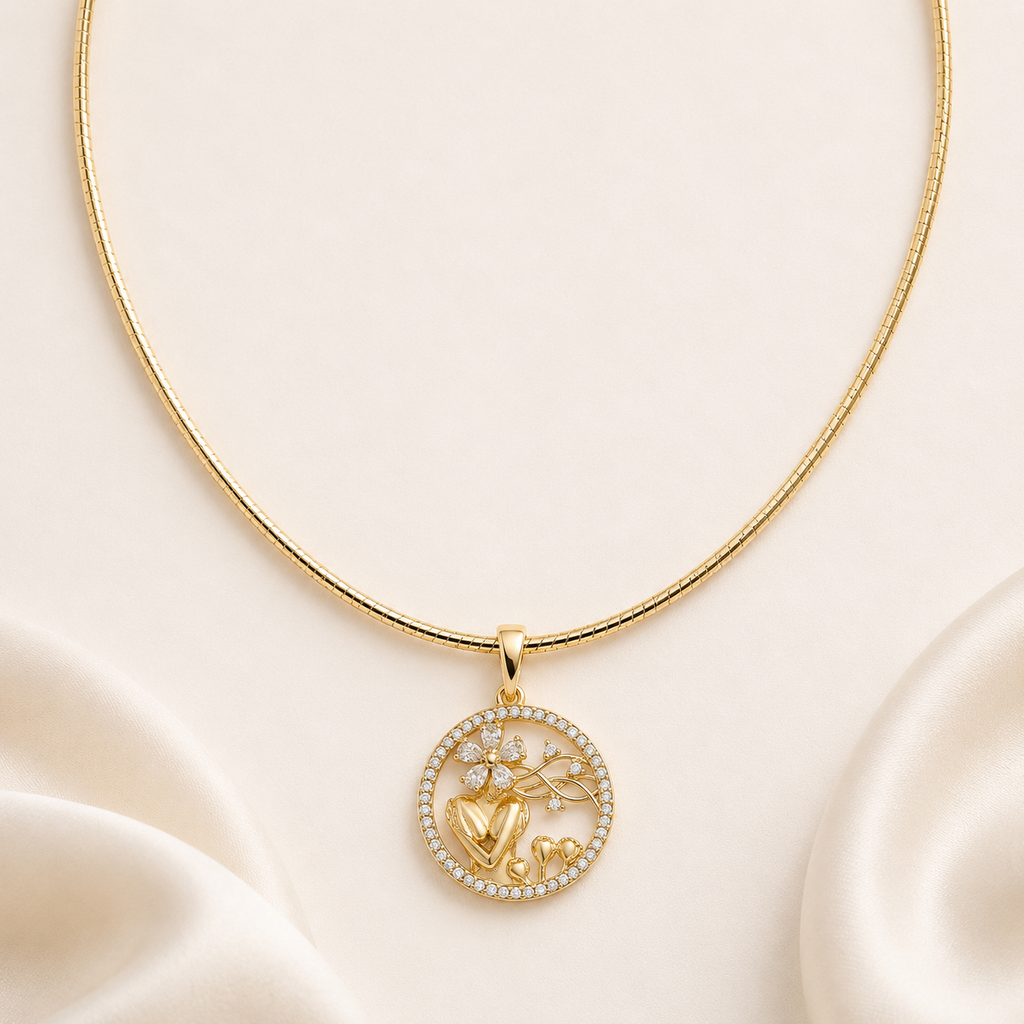 Gold Floral Lady Pendant Necklace