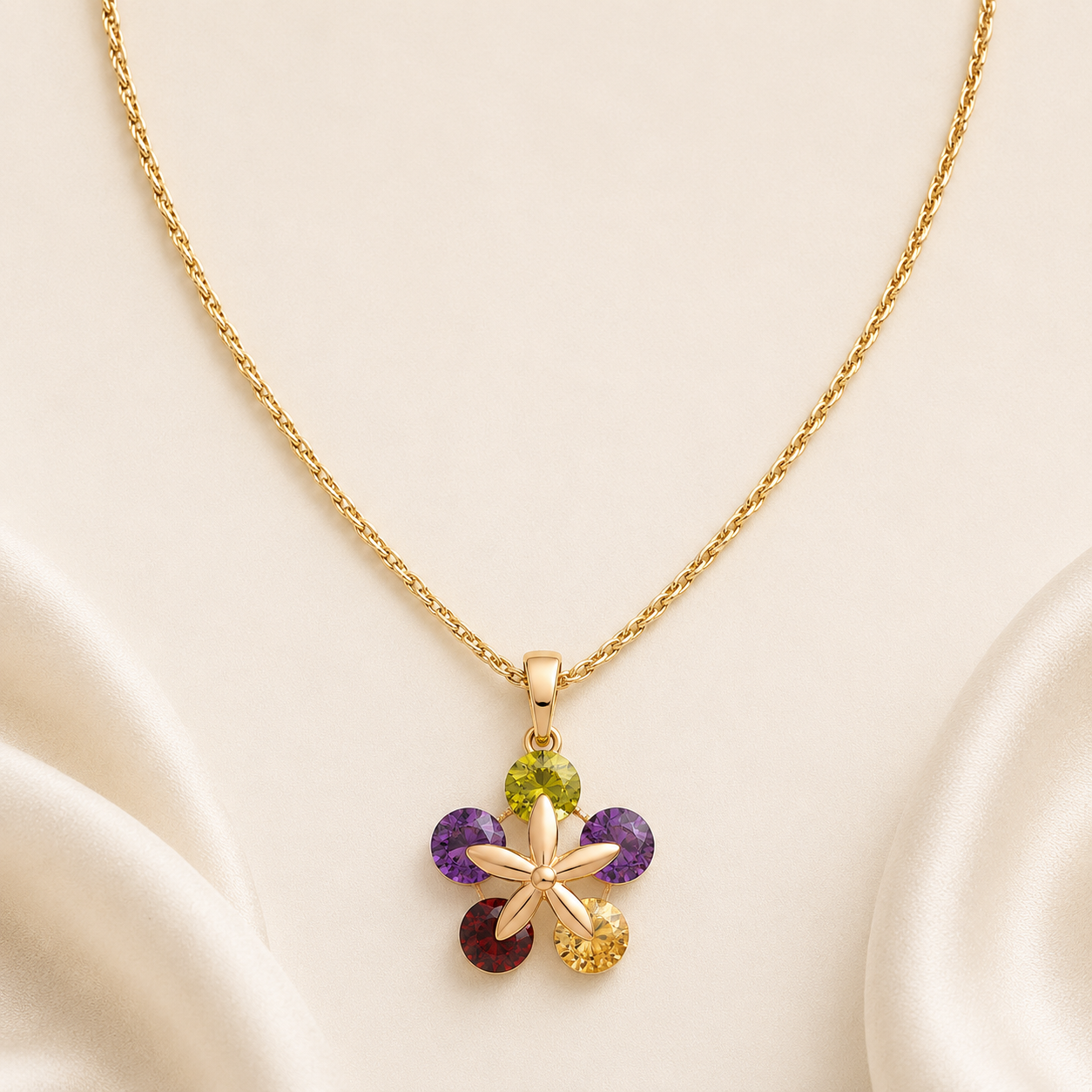 Rose-Gold Multicolour Flower Pendant