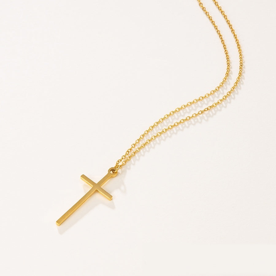 Flat Gold Cross Pendant Necklace
