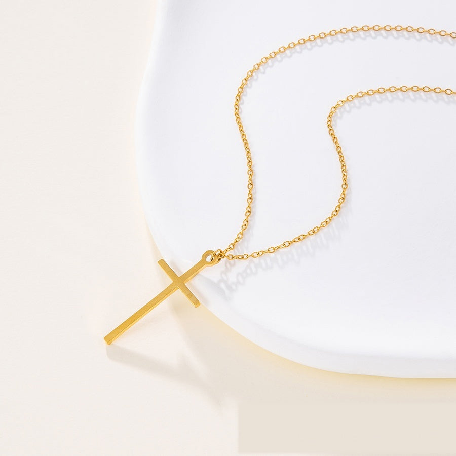 Flat Gold Cross Pendant Necklace