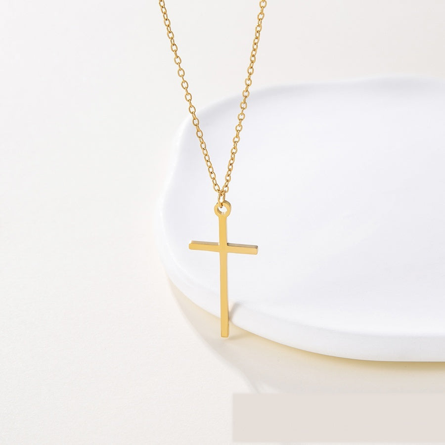 Flat Gold Cross Pendant Necklace