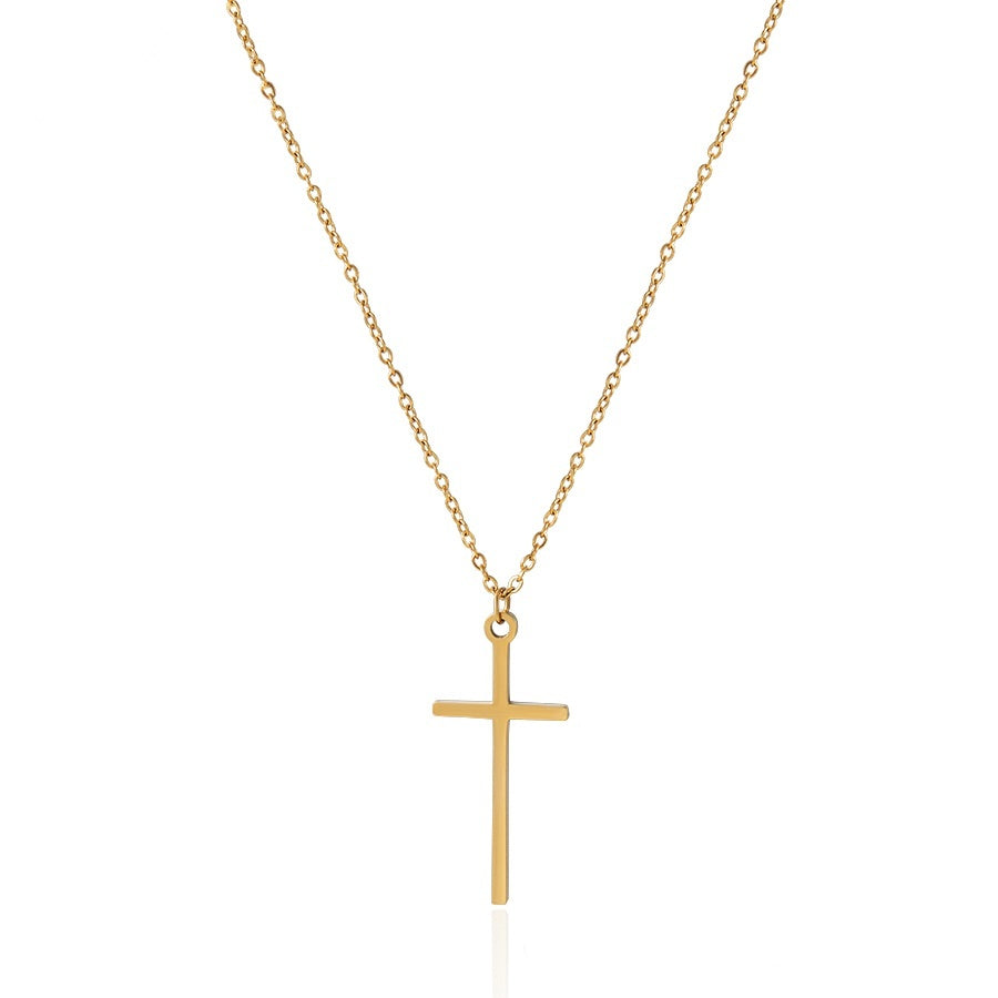 Flat Gold Cross Pendant Necklace
