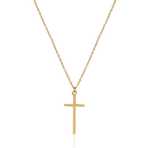 Flat Gold Cross Pendant Necklace
