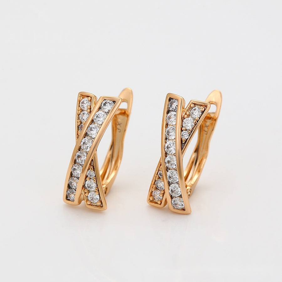Rose Gold Cross Hoop Earrings with Clear Stones