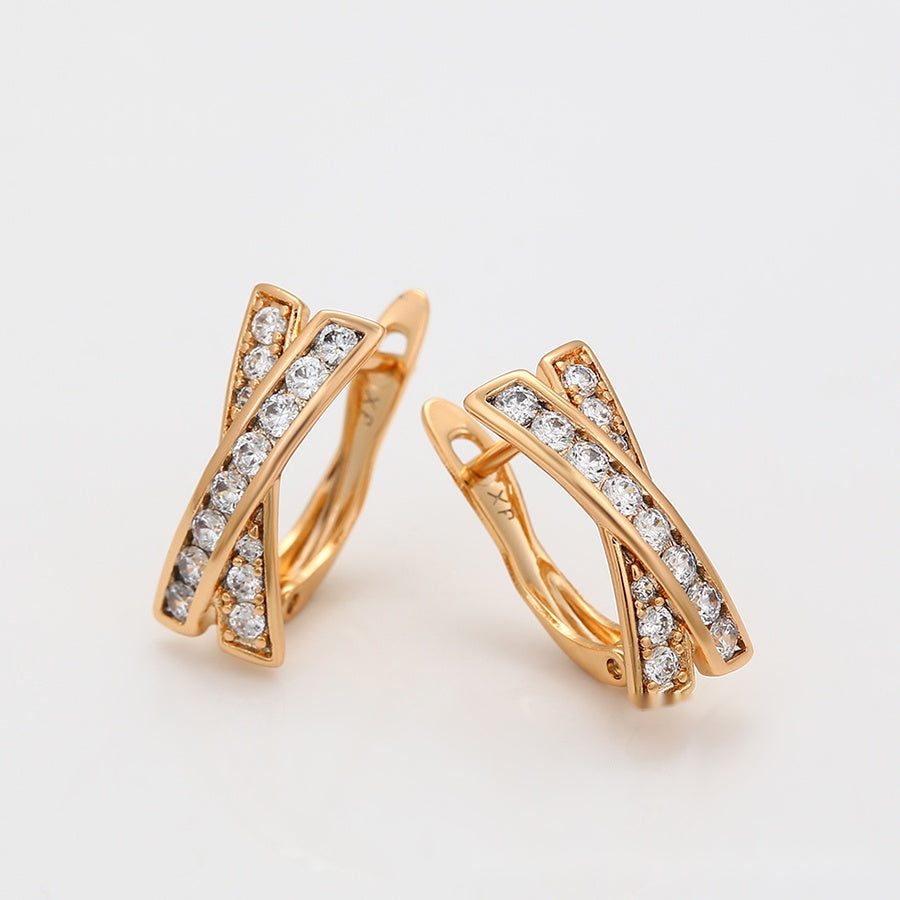 Rose Gold Cross Hoop Earrings with Clear Stones