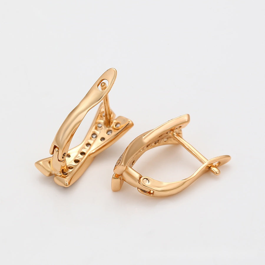 Rose Gold Cross Hoop Earrings with Clear Stones
