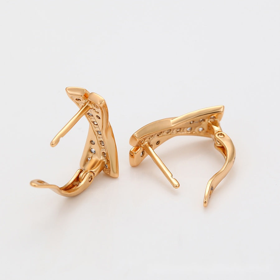 Rose Gold Cross Hoop Earrings with Clear Stones