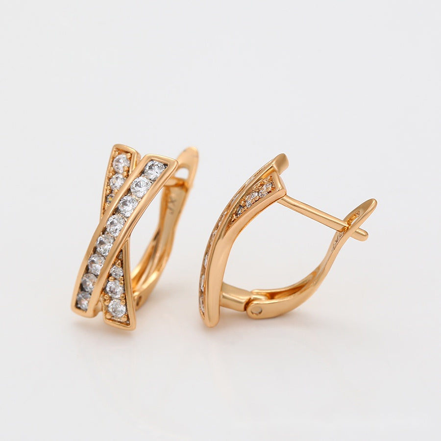 Rose Gold Cross Hoop Earrings with Clear Stones