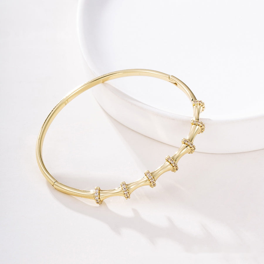 Gold Bamboo Crystal Bangle Bracelet