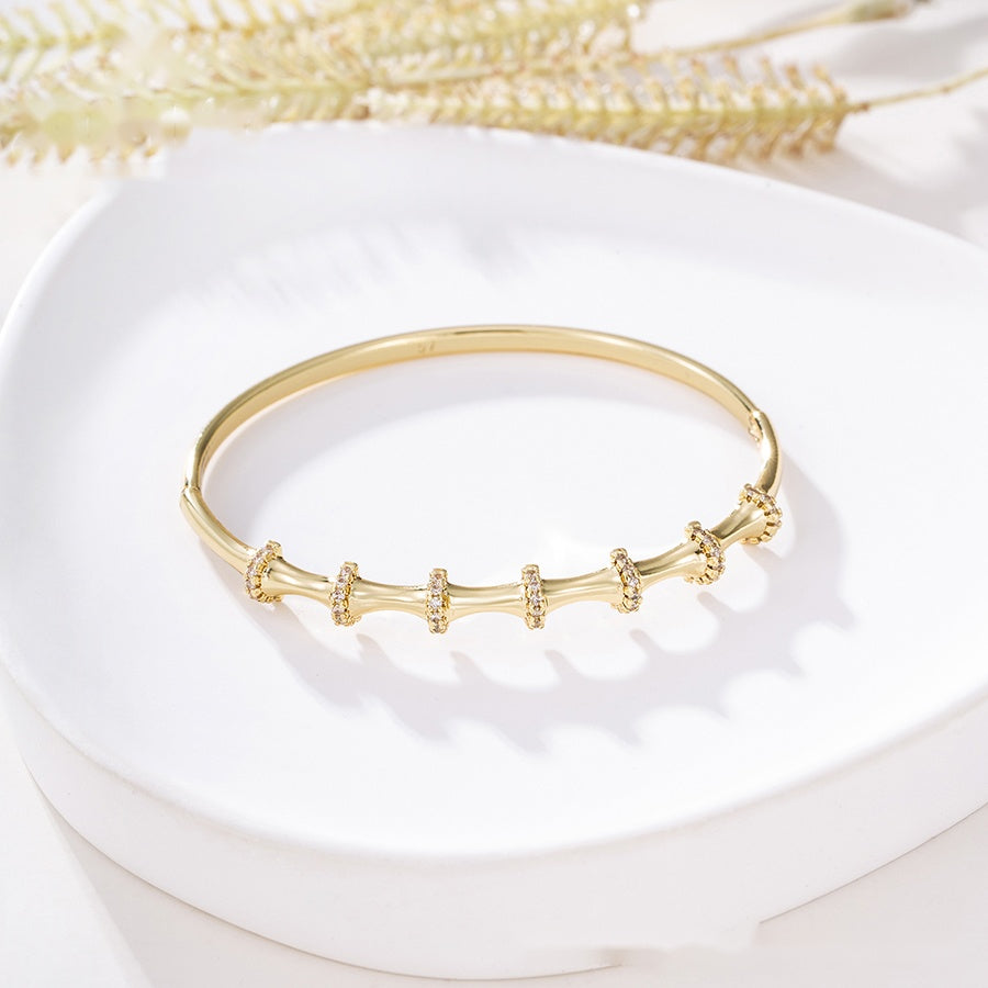 Gold Bamboo Crystal Bangle Bracelet