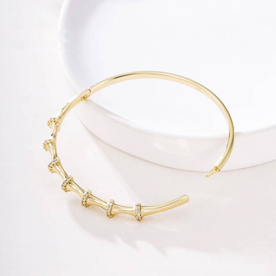 Gold Bamboo Crystal Bangle Bracelet