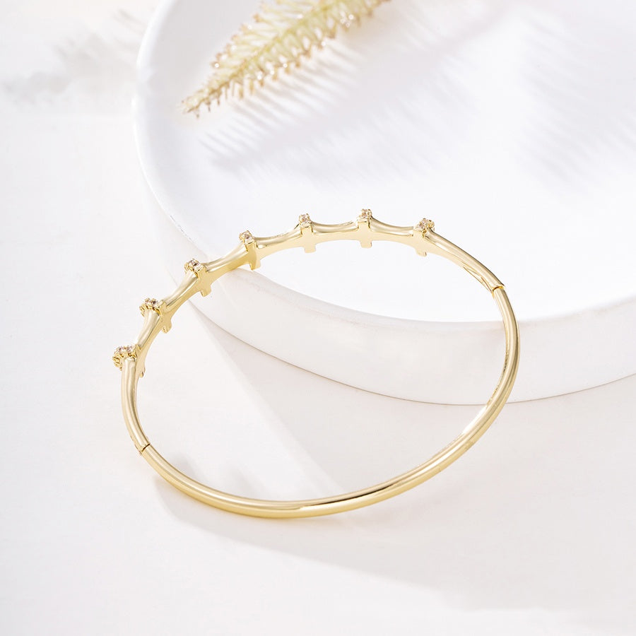 Gold Bamboo Crystal Bangle Bracelet