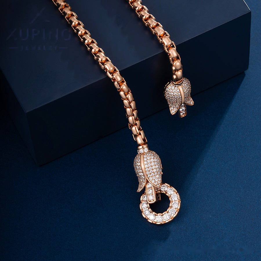 Rose Gold Tulip Flower Link Necklace