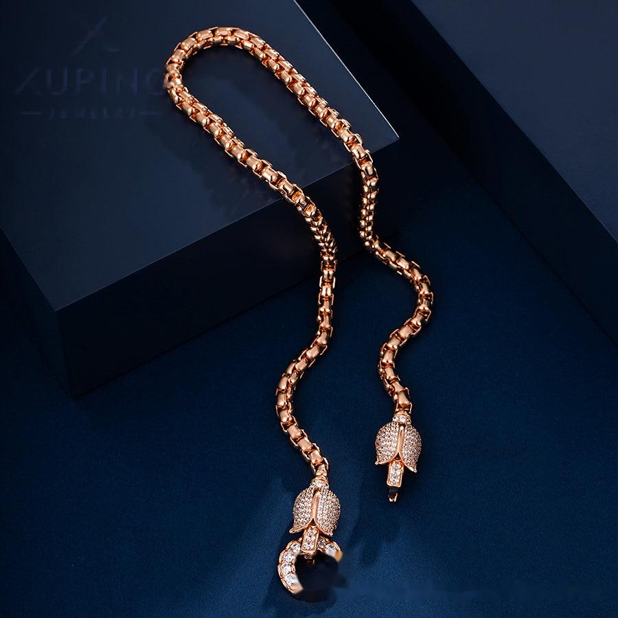 Rose Gold Tulip Flower Link Necklace