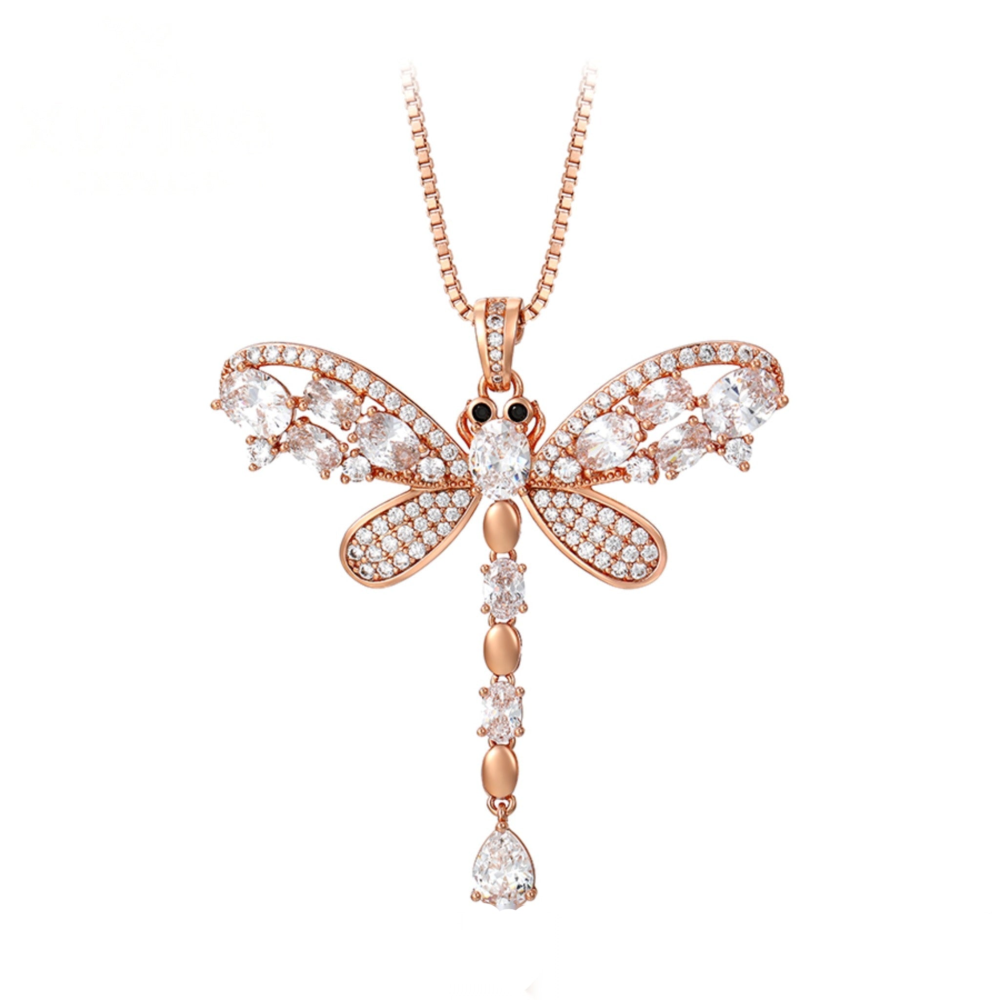 Dragonfly Jewellery Set with Rose Gold Pendant Necklace & Two-Tone Earrings