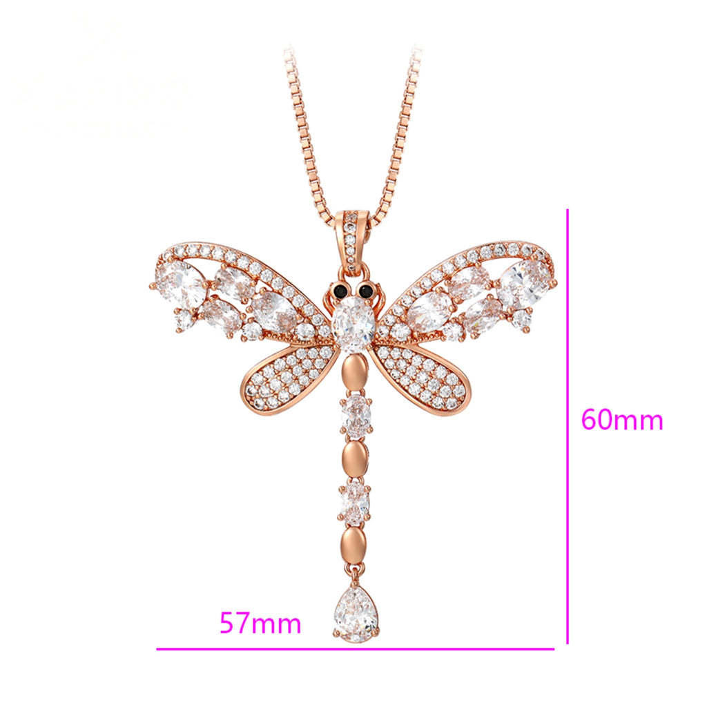 Dragonfly Jewellery Set with Rose Gold Pendant Necklace & Two-Tone Earrings