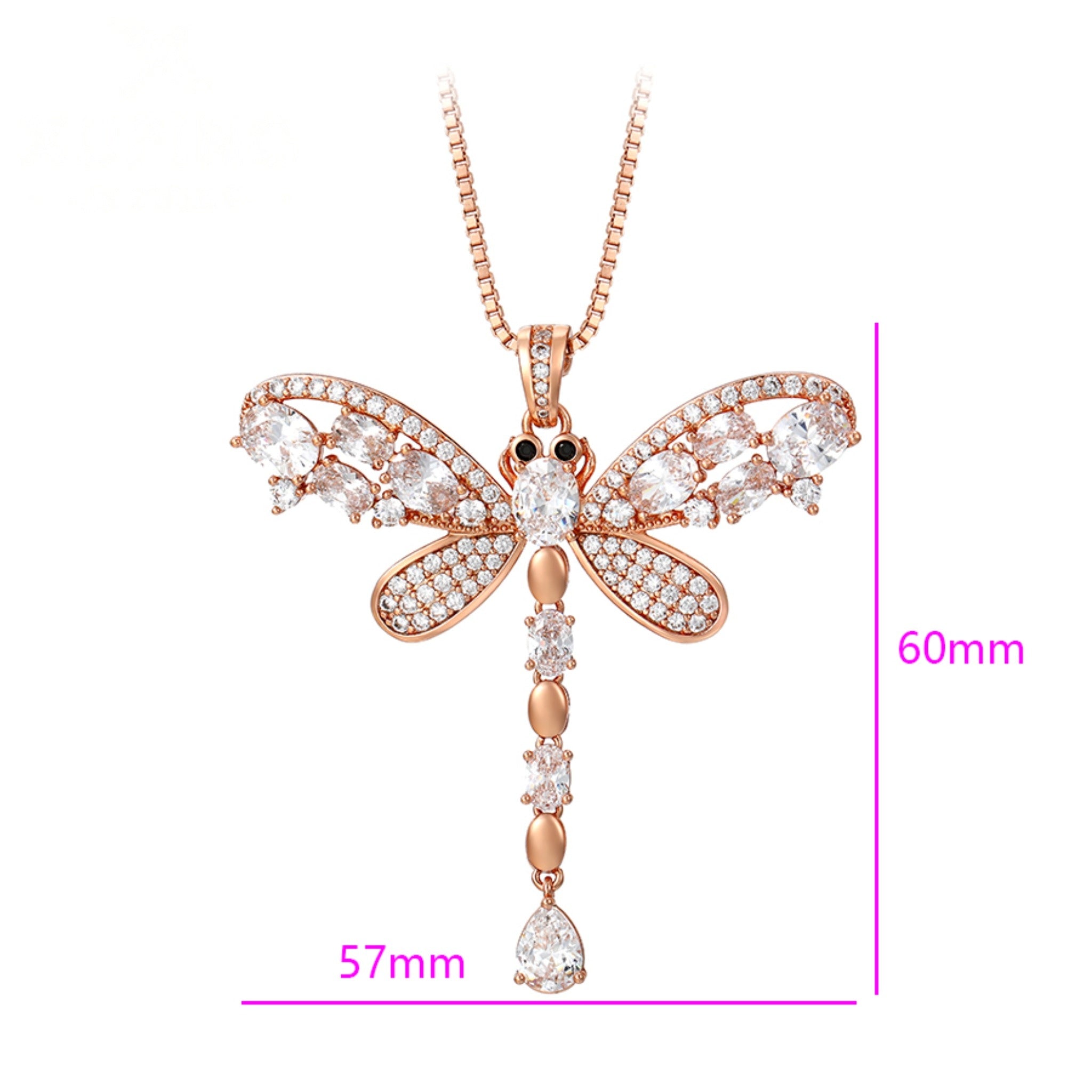 Dragonfly Jewellery Set with Rose Gold Pendant Necklace & Two-Tone Earrings