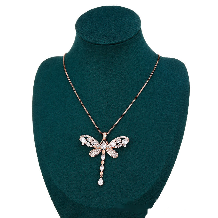 Dragonfly Jewellery Set with Rose Gold Pendant Necklace & Two-Tone Earrings