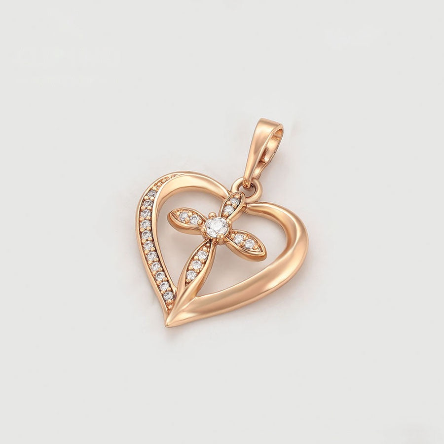 Rose Gold Heart & Cross Pendant Necklace