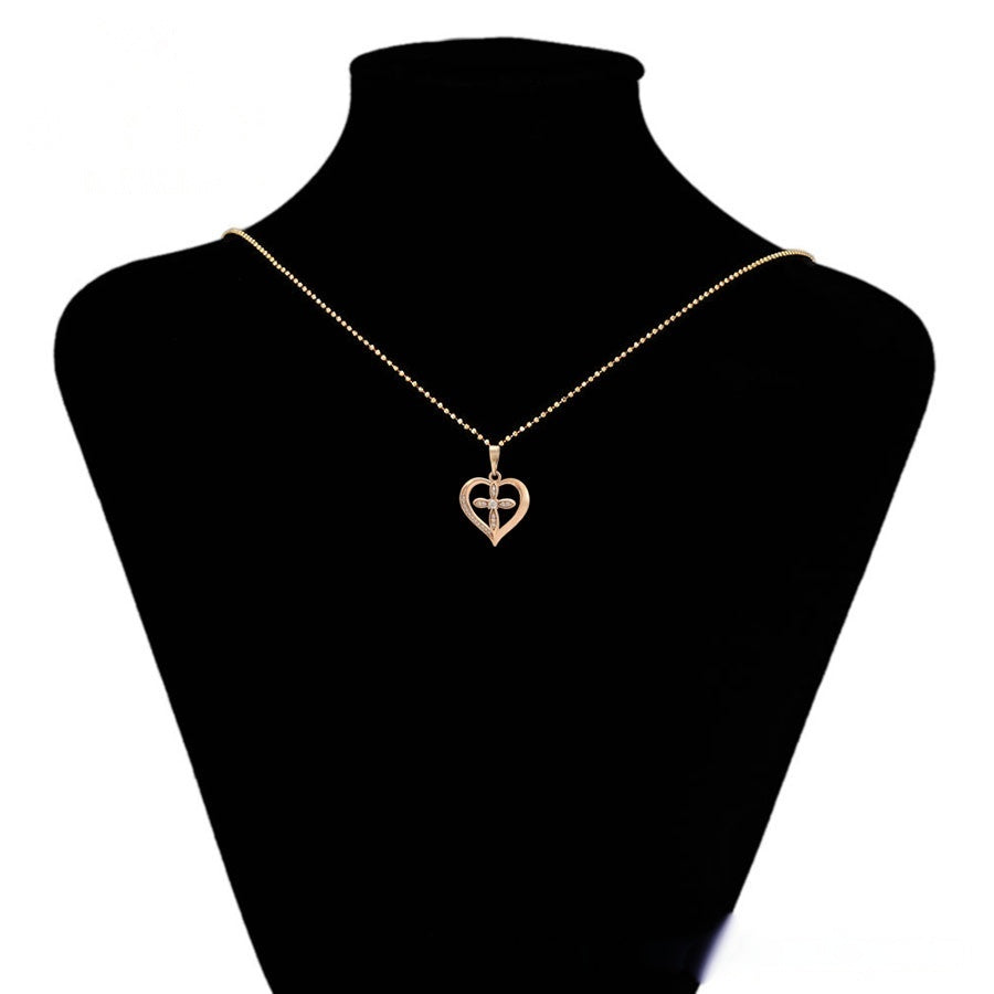Rose Gold Heart & Cross Pendant Necklace