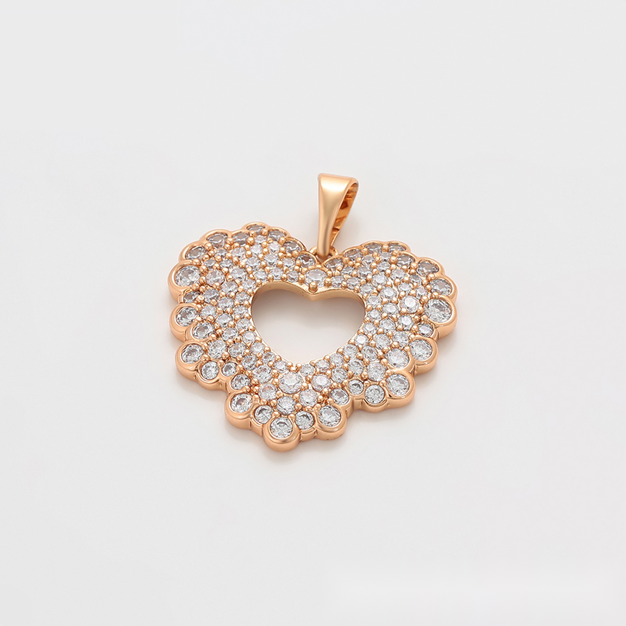 Gold Scalloped Heart Crystal Pendant