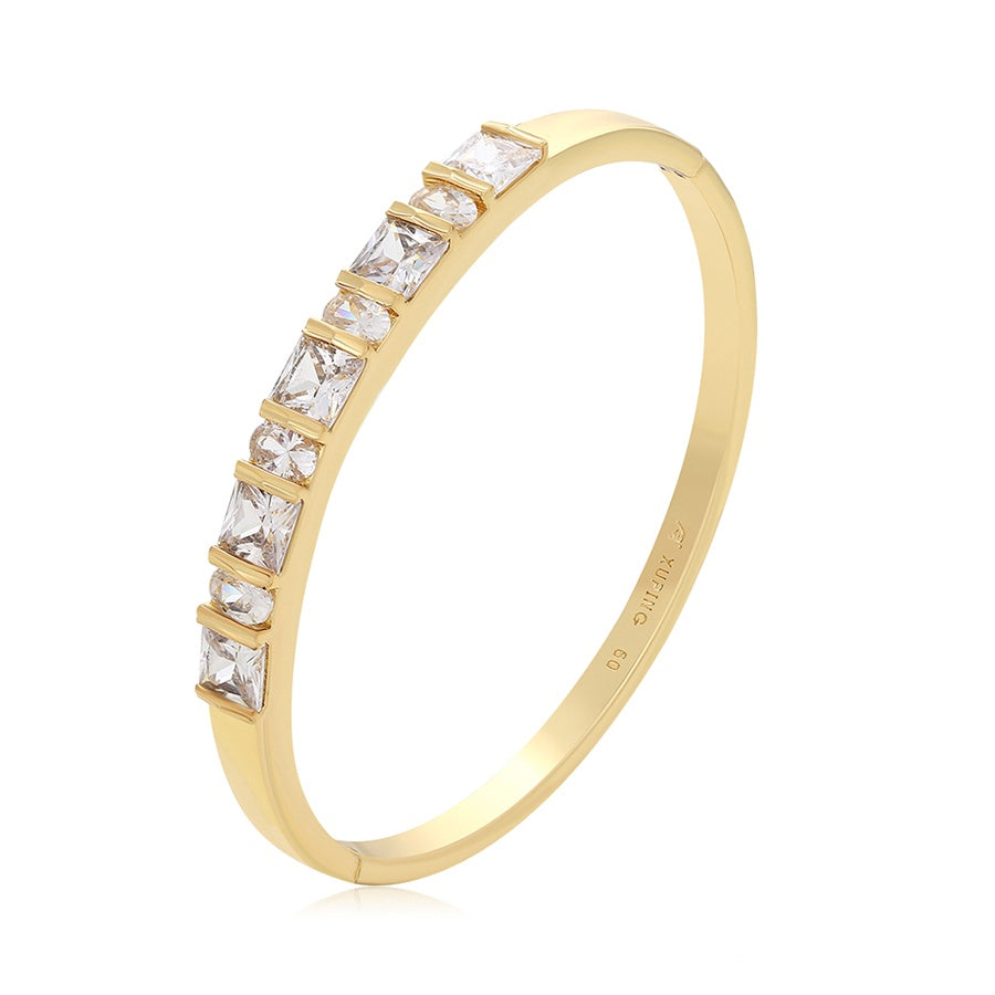 Gold Square Crystal Hinged Bangle
