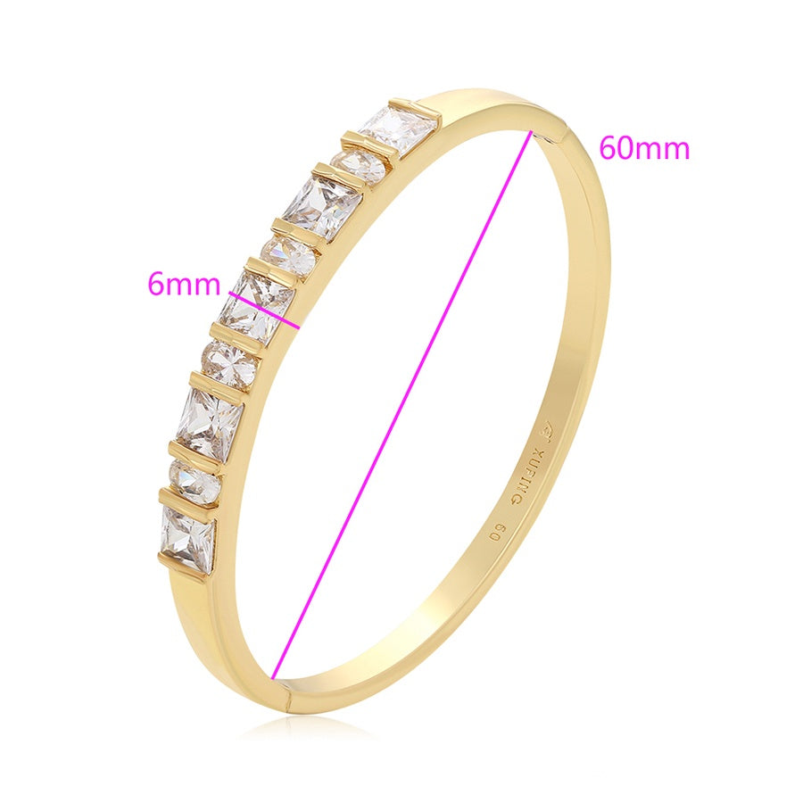 Gold Square Crystal Hinged Bangle