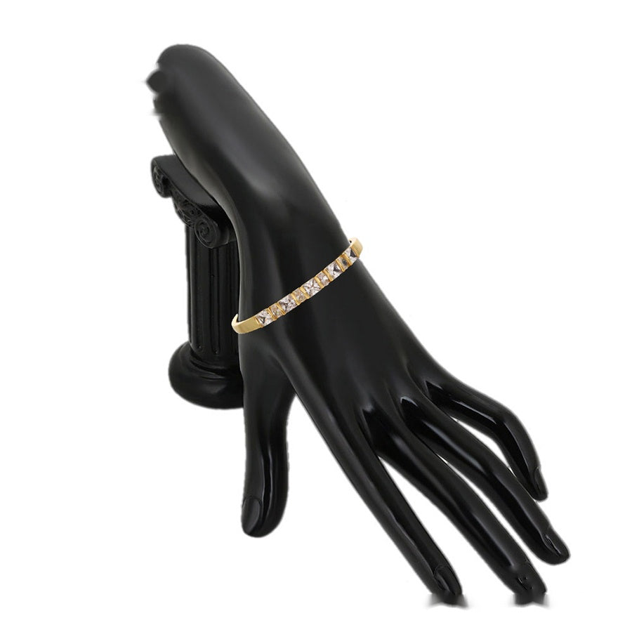 Gold Square Crystal Hinged Bangle