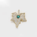 Gold Leaf Pendant Necklace with Green Stone