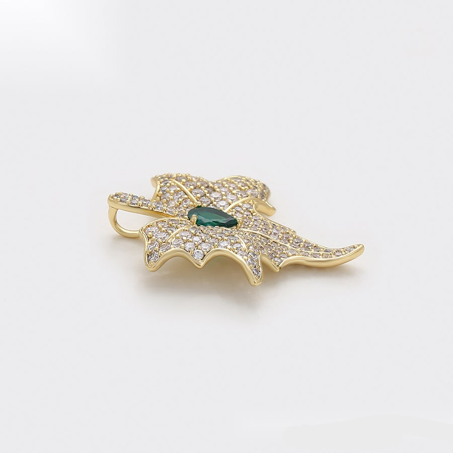 Gold Leaf Pendant Necklace with Green Stone