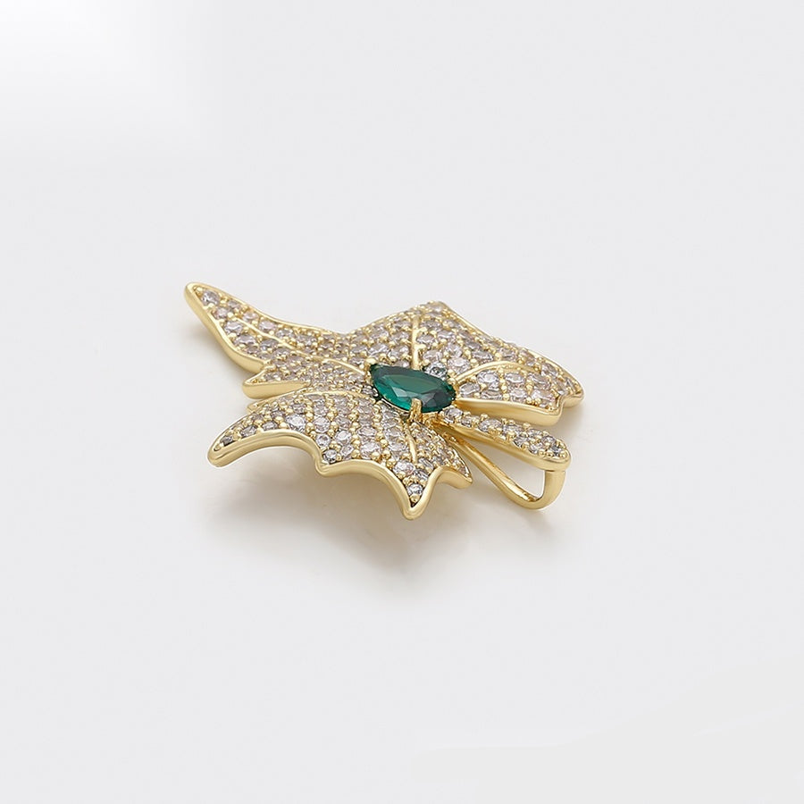 Gold Leaf Pendant Necklace with Green Stone