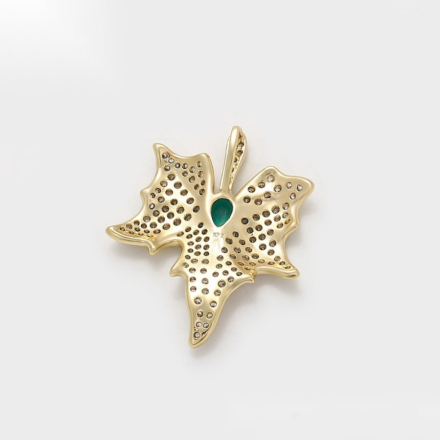 Gold Leaf Pendant Necklace with Green Stone
