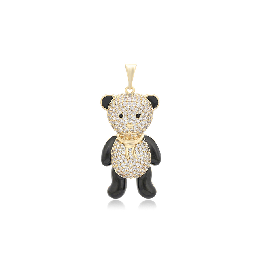 Teddy Bear Jewellery Set with Gold Crystal Pendant & Rose Gold Earrings